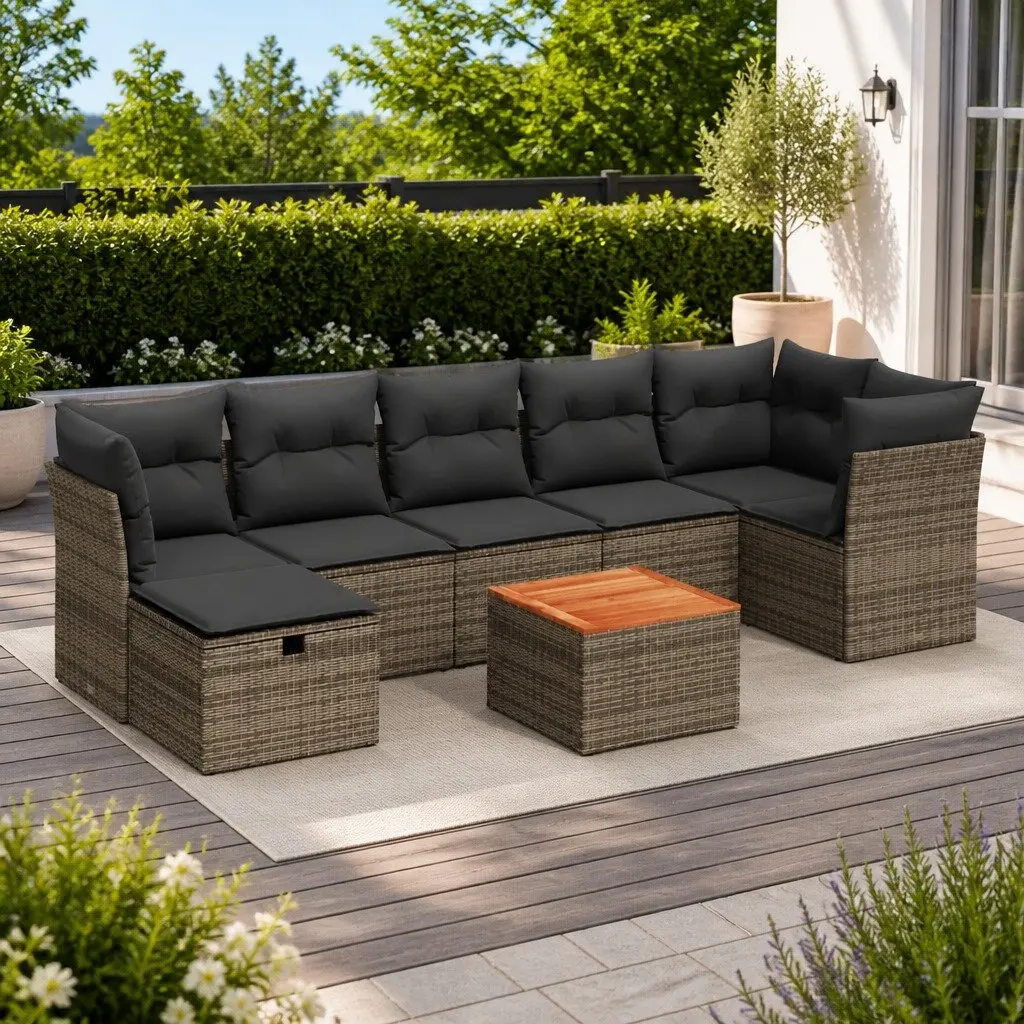 Garden Sofa Set PE Poly Rattan 8 Piece Grey Outdoor Furniture Patio Lounge Chair