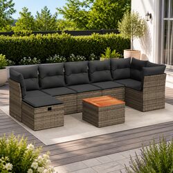 Durable 8-Piece Garden Sofa Set in Grey Poly Rattan