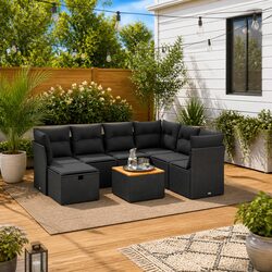 Modular Black Poly Rattan Garden Sofa Set for Outdoors