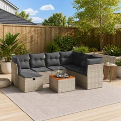 Grey Poly Rattan 8-Piece Garden Sofa Set with Cushions