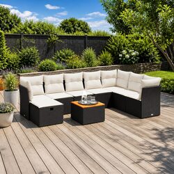 High-Quality 9 Piece Modular Garden Sofa Set in Black