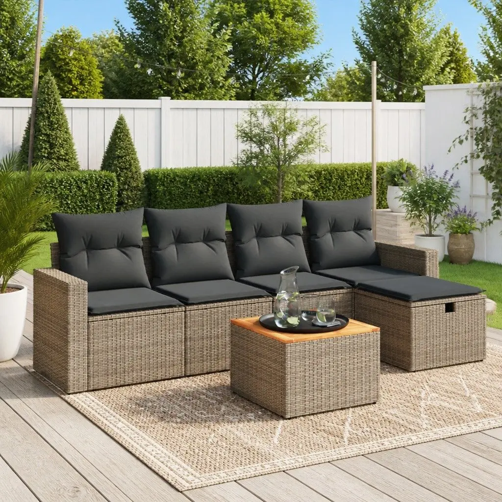 Garden Sofa Set PE Rattan 6 Piece Grey Outdoor Furniture