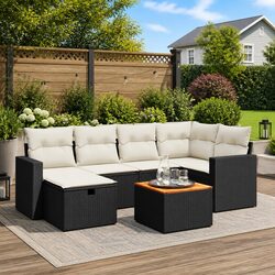 Premium 7 Piece Garden Sofa Set in Black Poly Rattan