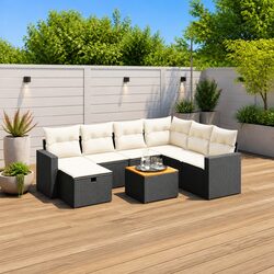 Premium 8 Piece Black Poly Rattan Garden Sofa Set