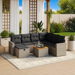 8-Piece Grey Outdoor Garden Sofa Set with Cushions