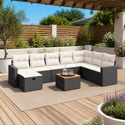 Durable 9 Piece Garden Sofa Set in Black Poly Rattan
