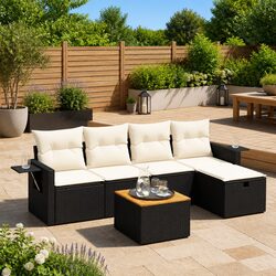 Durable 6-Piece Outdoor Garden Sofa Set in Black Rattan