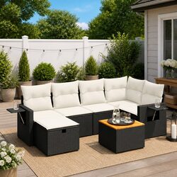 7-Piece Modular Garden Sofa Set for Outdoors in Black