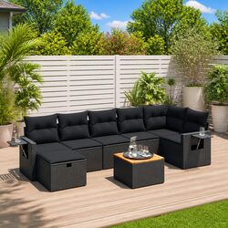 Sturdy 8 Piece Black Poly Rattan Garden Sofa Set