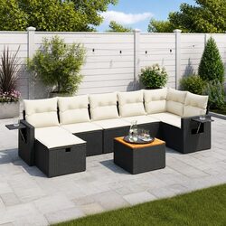 Black Poly Rattan 8 Piece Garden Sofa Set with Cushions