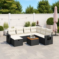 Black Poly Rattan 8 Piece Outdoor Sofa Set for Patio