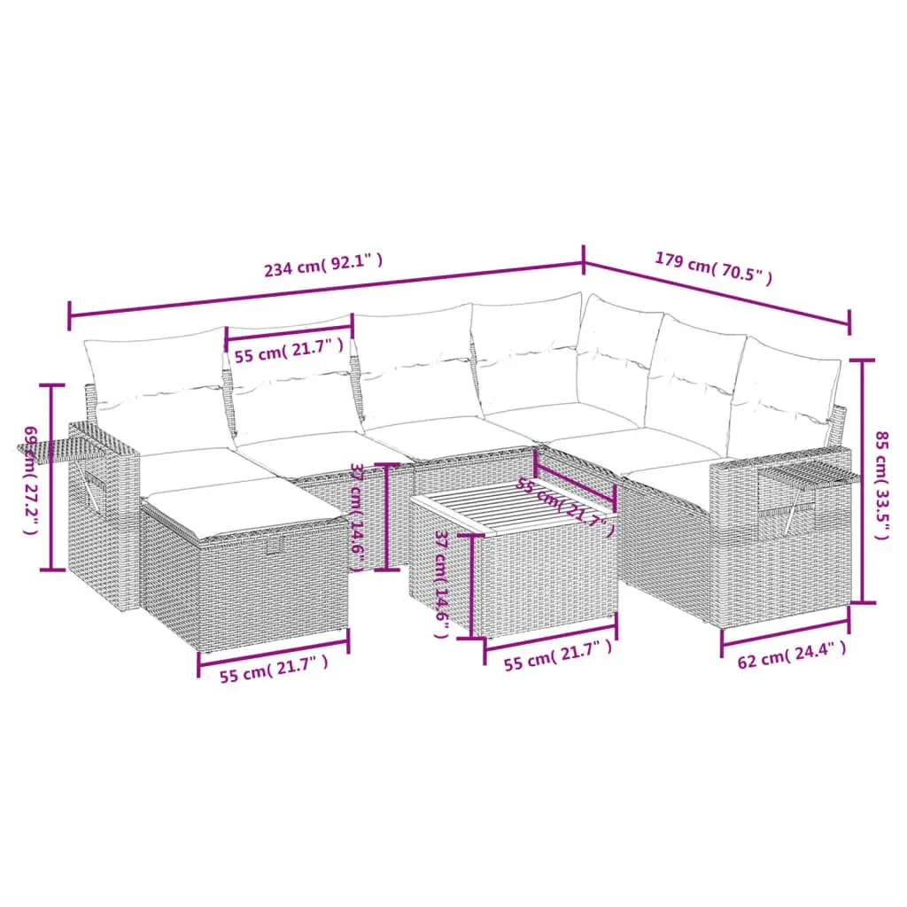 8 Piece Grey Outdoor Sofa Set for Patios