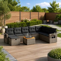 9-Piece Modular Garden Sofa Set with Cushions in Grey