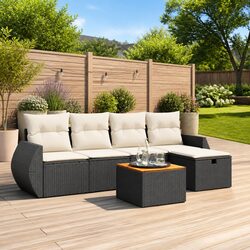 Stylish 6-Piece Black Poly Rattan Garden Sofa Set