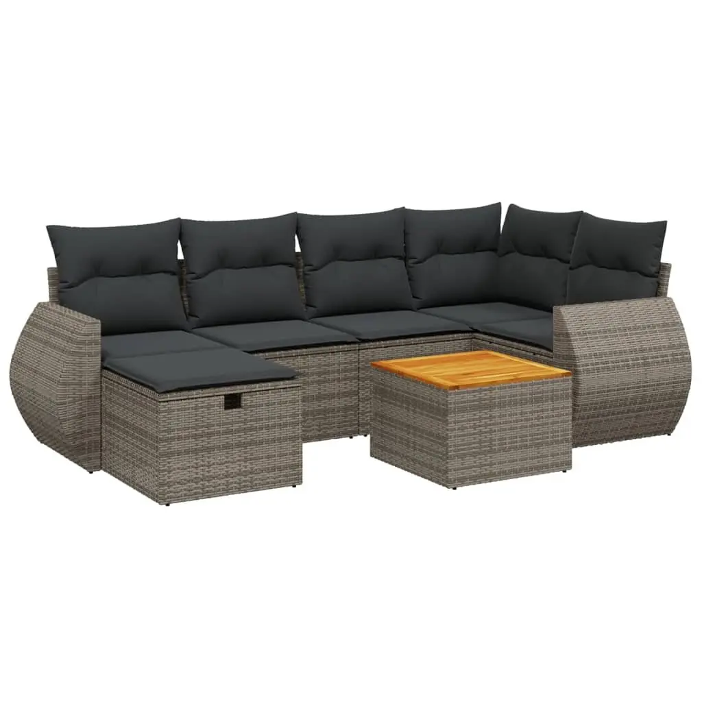 Grey Poly Rattan 7 Piece Garden Sofa Set with Cushions