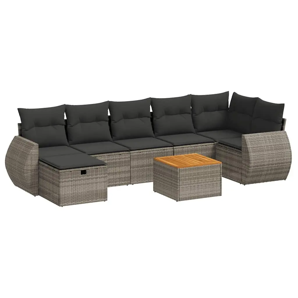 Garden Sofa Set PE Rattan 8 Piece Grey Outdoor Furniture Patio Lounge Cushions