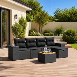 Durable 6-Piece Modular Garden Sofa Set in Black
