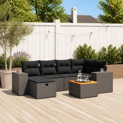 Sturdy 7 Piece Black Garden Sofa Set with Cushions