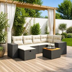 7 Piece Outdoor Sofa Set Black Poly Rattan Furniture