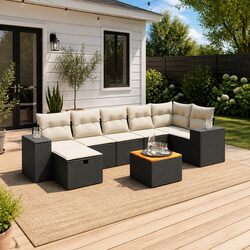 Stylish 8-Piece Black Rattan Garden Sofa Set