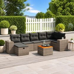 Durable 8 Piece Garden Sofa Set in Grey Poly Rattan