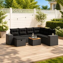 8-Piece Modular Garden Sofa Set in Black Poly Rattan