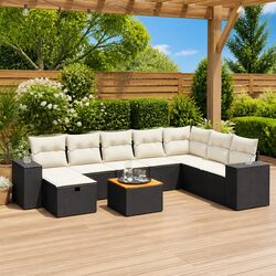 9 Piece Outdoor Black Poly Rattan Garden Sofa Set