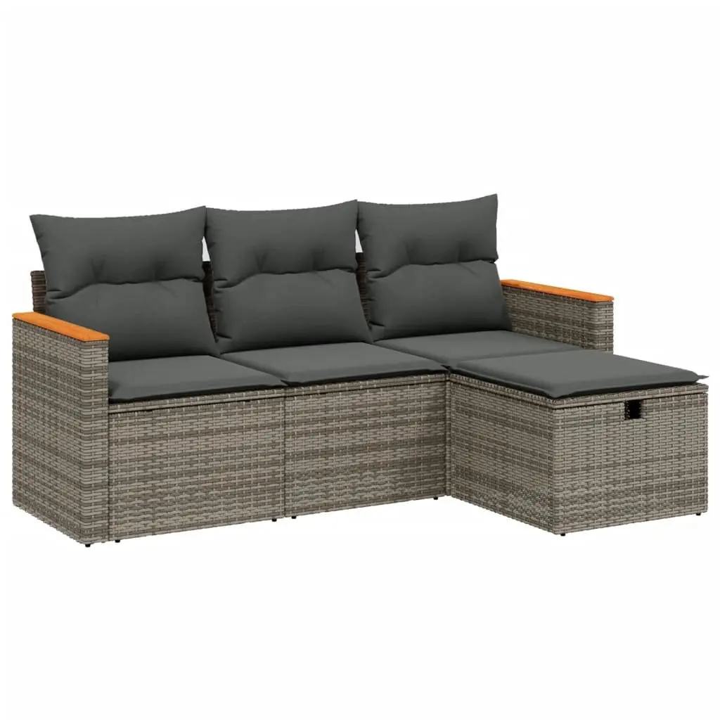 4 Piece Garden Sofa Set PE Rattan Powder-coated Steel Grey Cushioned Lounger
