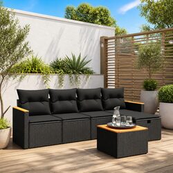 Durable Black Poly Rattan 6-Piece Outdoor Sofa Set