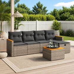 6-Piece Outdoor Garden Sofa Set with Grey Poly Rattan