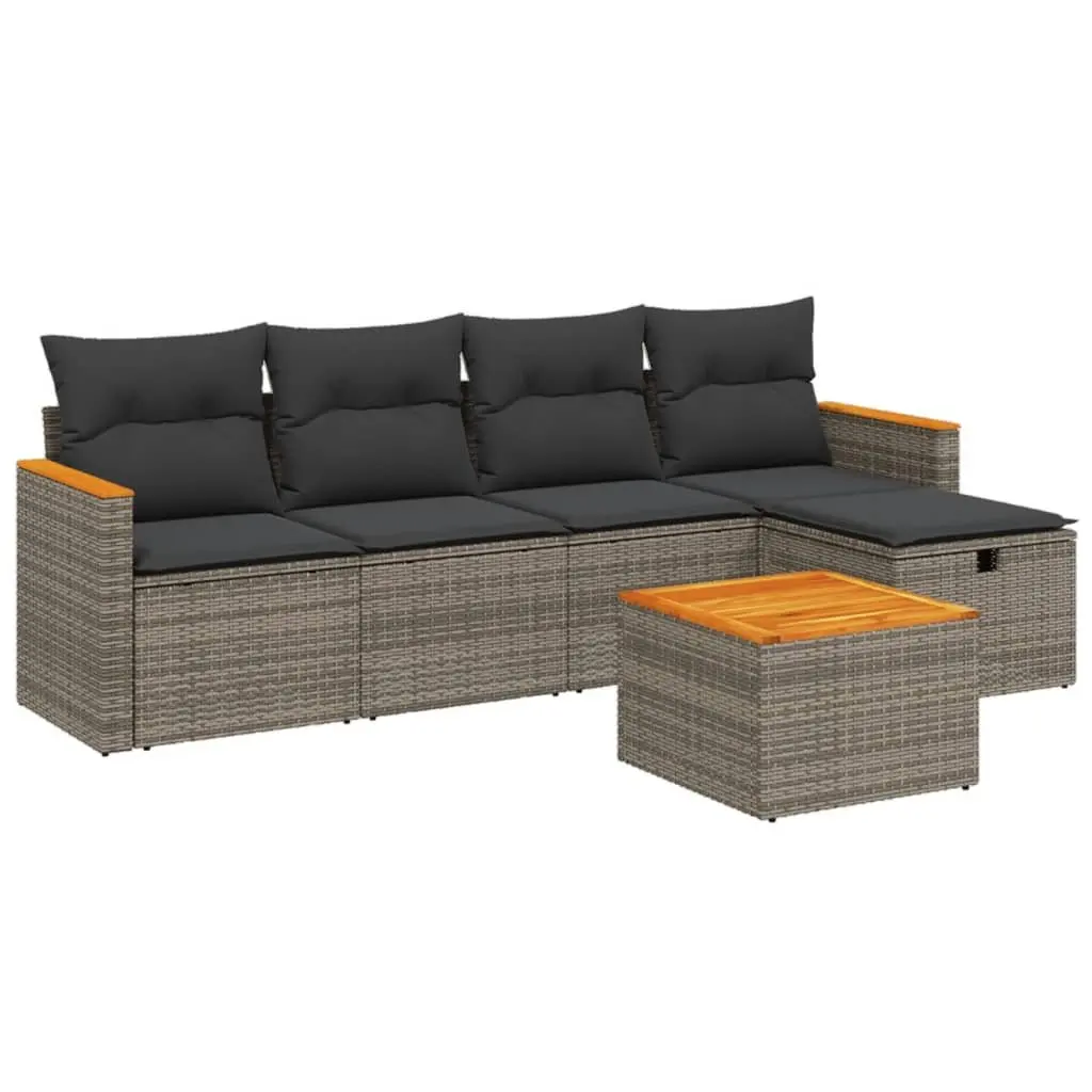 6-Piece Outdoor Garden Sofa Set with Grey Poly Rattan