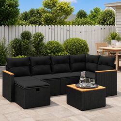 Sturdy 7 Piece Black Poly Rattan Garden Sofa Set