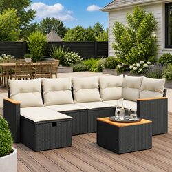 Premium 7 Piece Black Poly Rattan Garden Sofa Set