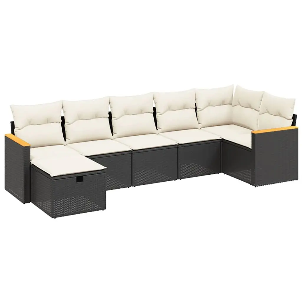 7 Piece Garden Sofa Set PE Rattan Powder-coated Steel Black Outdoor Patio Furniture Modular