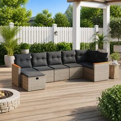 Sturdy 7 Piece Grey Rattan Outdoor Sofa Set with Cushions