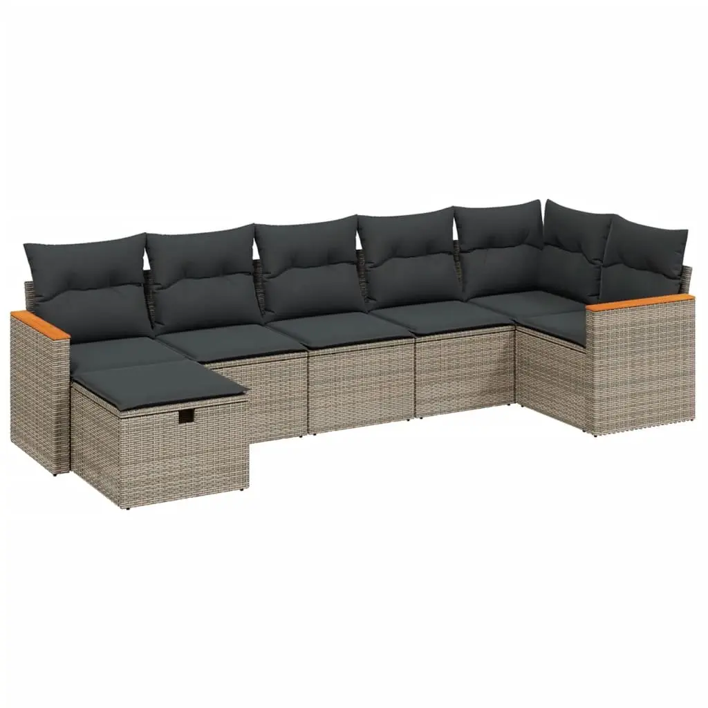 7 Piece Outdoor Garden Sofa Set PE Rattan Grey with Cushions