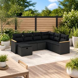 Quality 7 Piece Black Poly Rattan Garden Sofa Set
