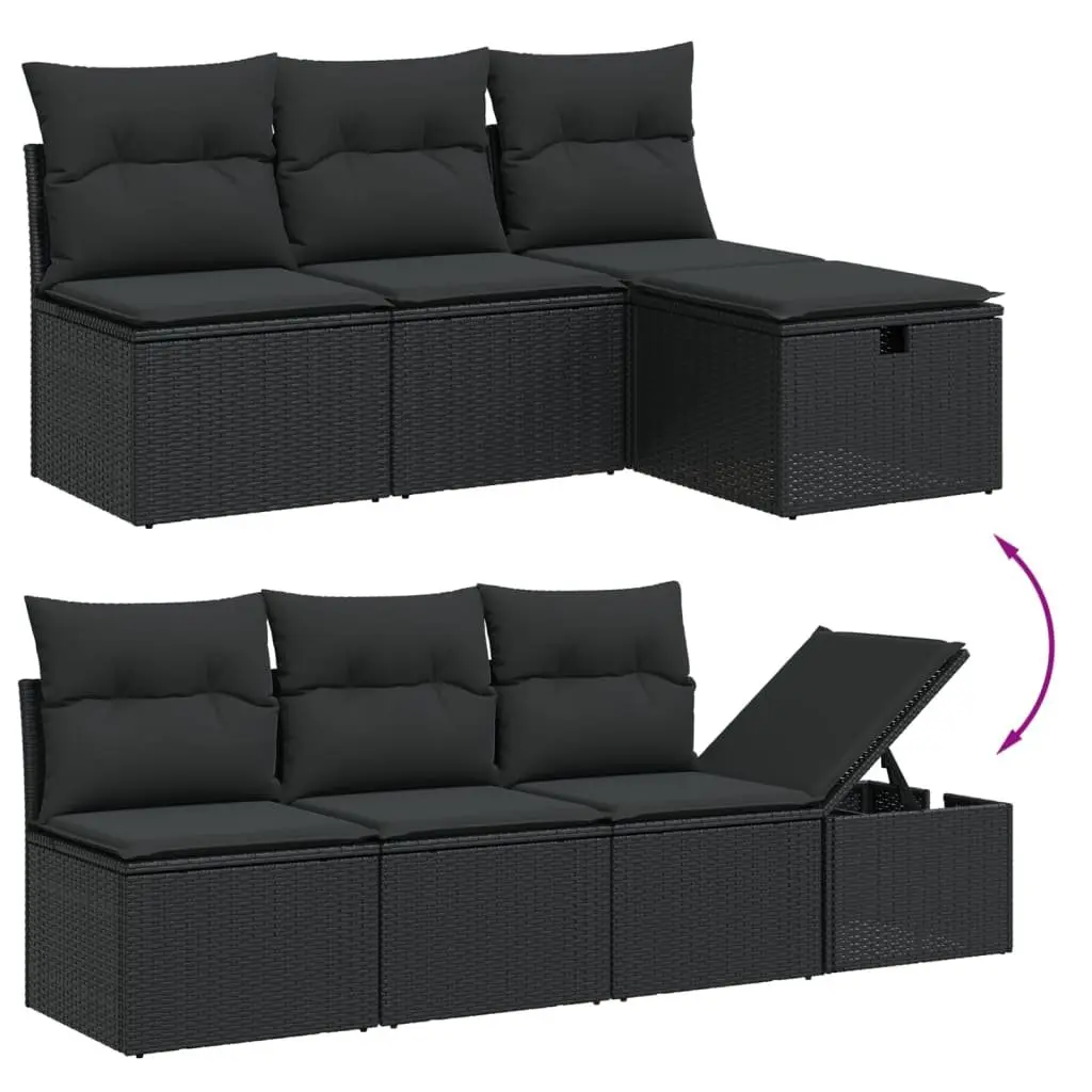 7 Piece Black Poly Rattan Garden Sofa Set