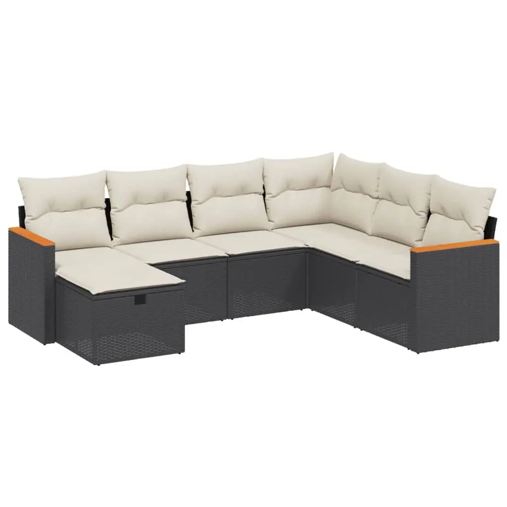 7 Piece Outdoor Lounge Sofa Set Black Poly Rattan Furniture