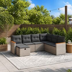 7 Piece Outdoor Garden Sofa Set with Durable Grey Poly Rattan