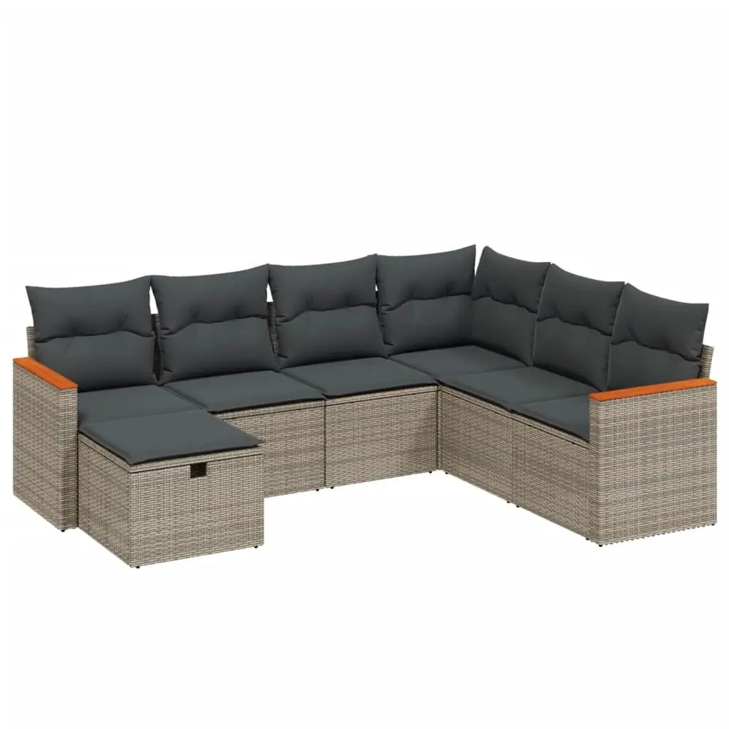 7 Piece Outdoor Garden Sofa Set with Durable Grey Poly Rattan