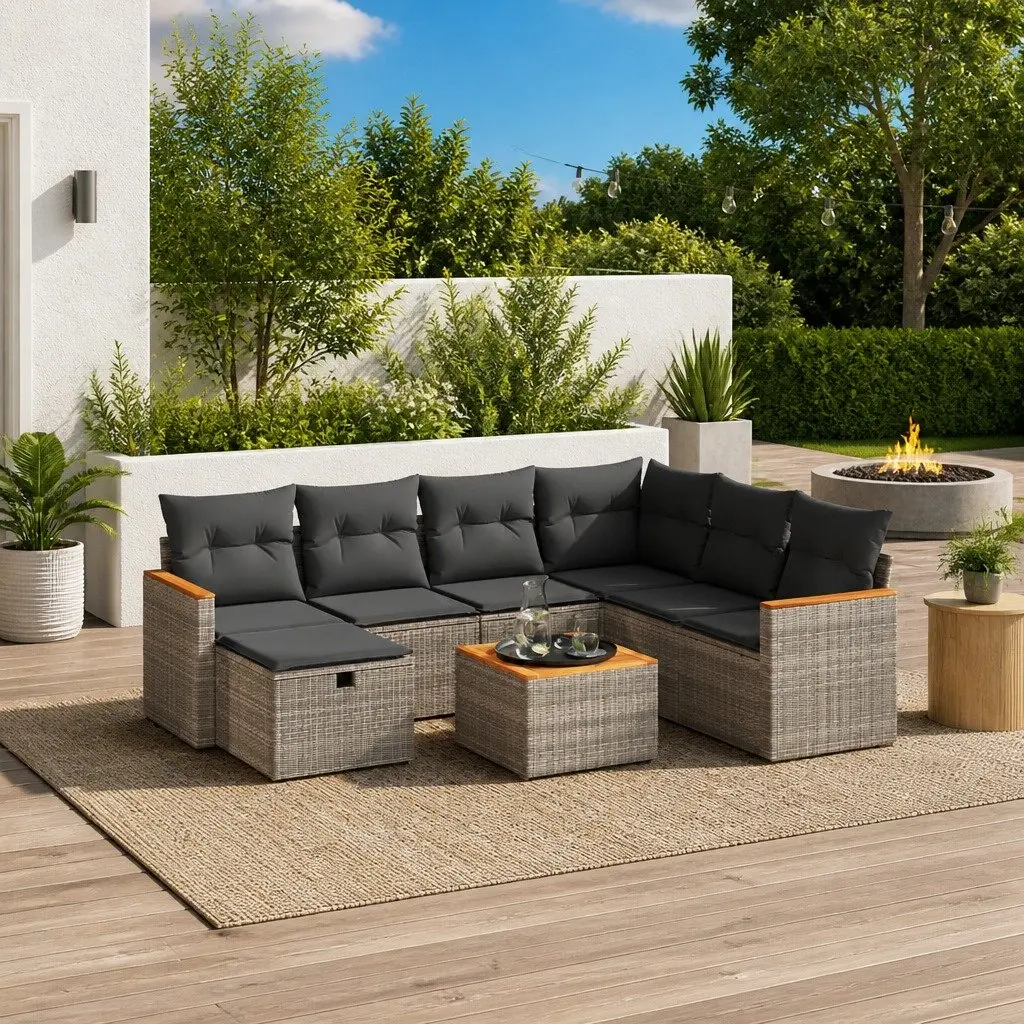 Grey 8-Piece Garden Sofa Set with Cushions for Outdoor Spaces