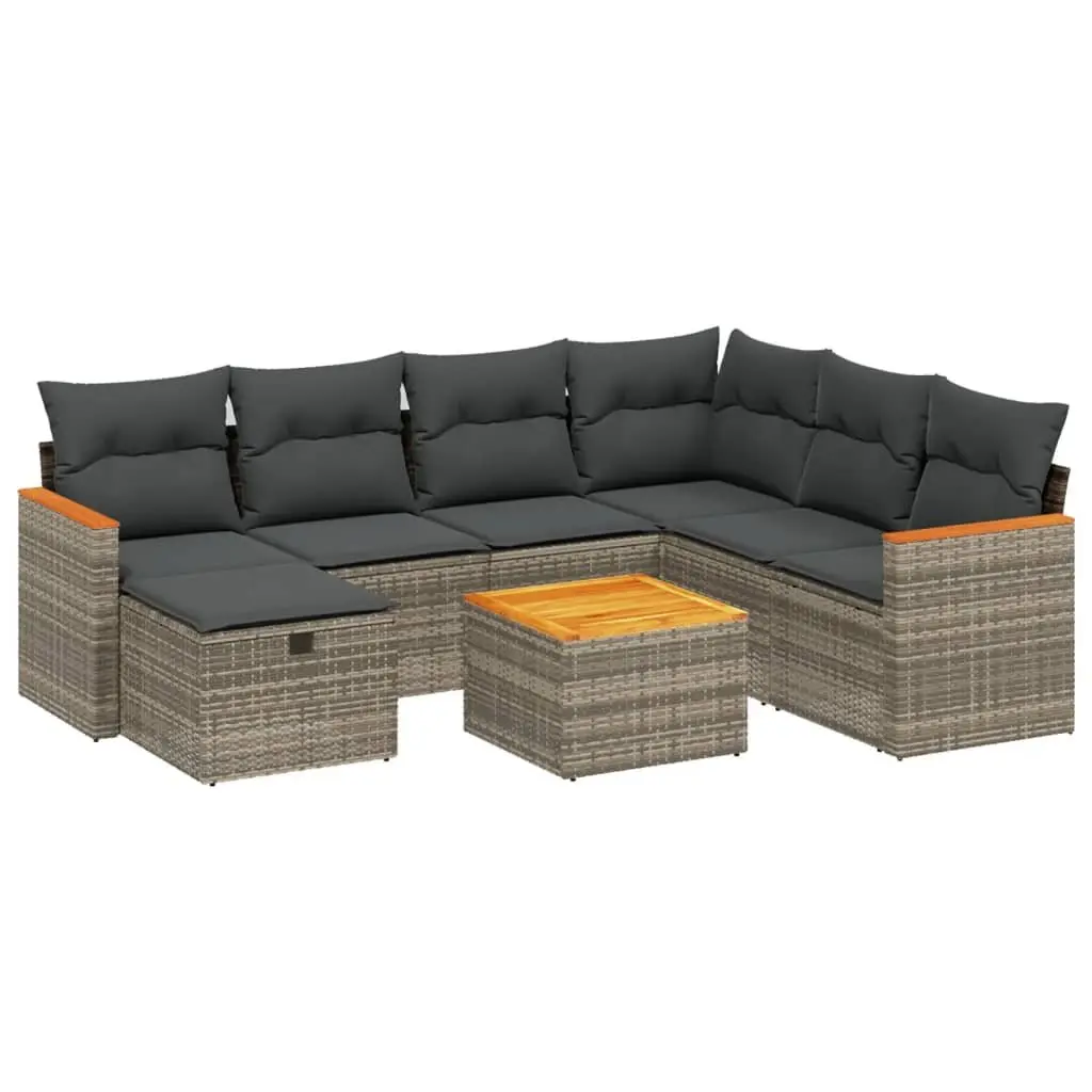 Grey 8-Piece Garden Sofa Set with Cushions for Outdoor Spaces