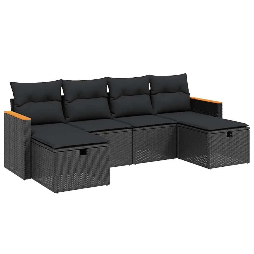 Outdoor Garden Sofa Set 6 Piece Black Poly Rattan