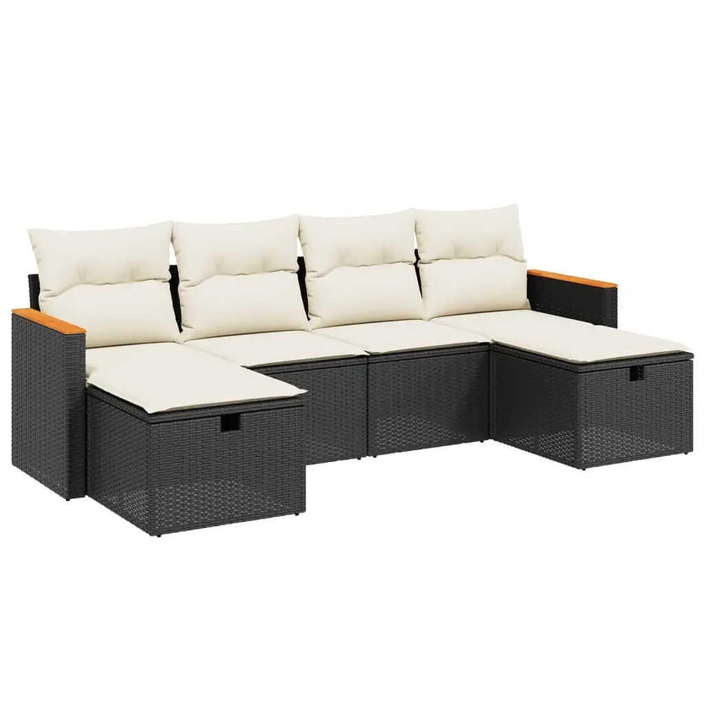 Garden Sofa Set PE Rattan 6 Piece Modular Outdoor Patio Furniture with Cushions Black