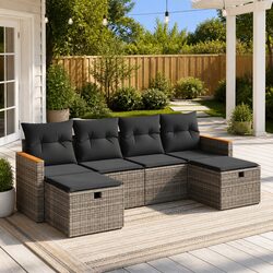 6-Piece Grey Garden Sofa Set with Cushions