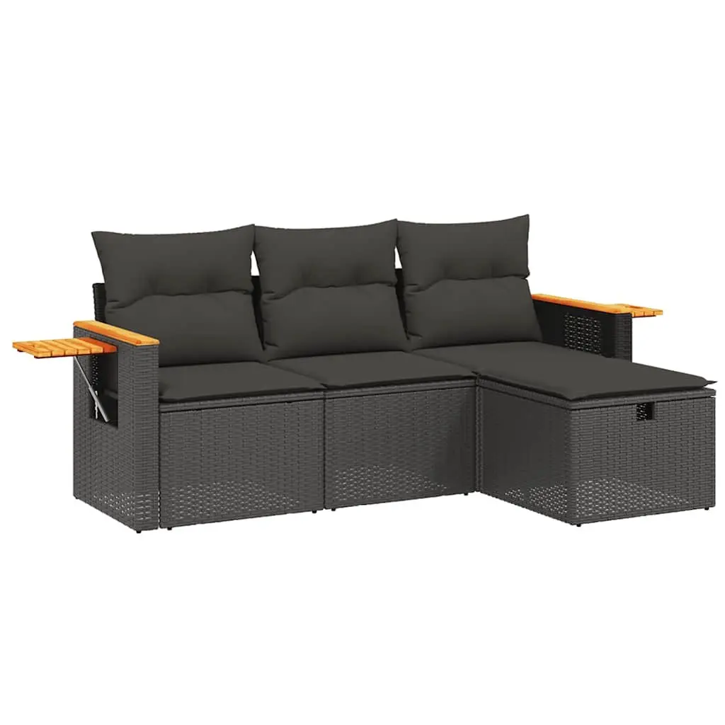 4 Piece Garden Sofa Set Outdoor Patio Furniture with Cushions Black Rattan