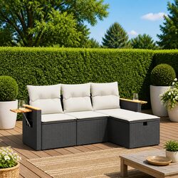 Premium 4 Piece Black Rattan Outdoor Sofa Set with Cushions