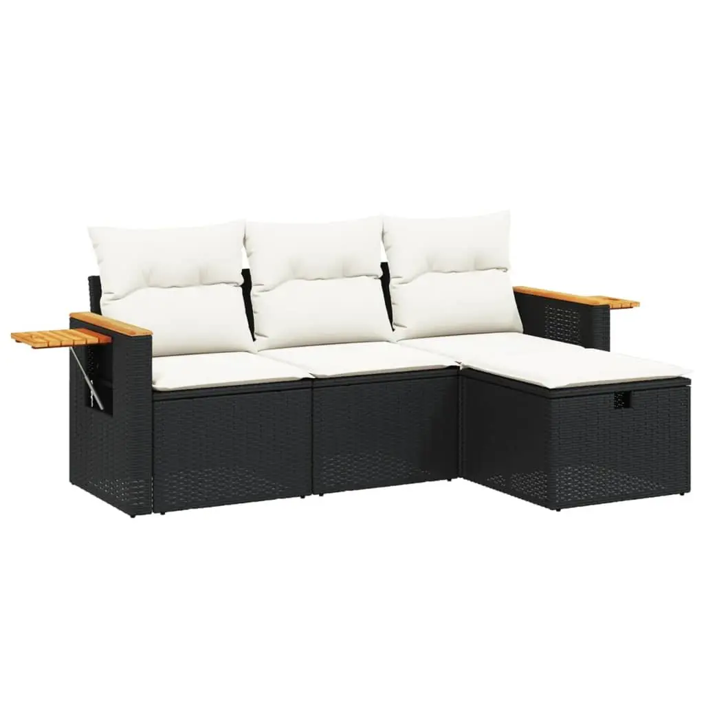 4 Piece Outdoor Sofa Set PE Rattan Black Patio Furniture with Cushions