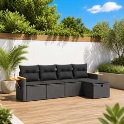 Sturdy 5 Piece Garden Sofa Set with Cushions Black